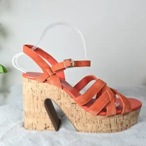 Free People Lisbon MJ Platform  Chunky Cork Platform Sandals Sunstar Orange 10