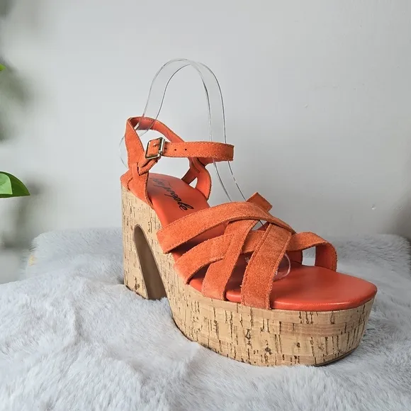 Free People Lisbon MJ Platform  Chunky Cork Platform Sandals Sunstar Orange 10