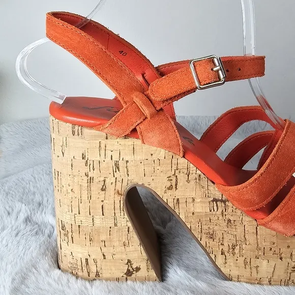 Free People Lisbon MJ Platform  Chunky Cork Platform Sandals Sunstar Orange 10
