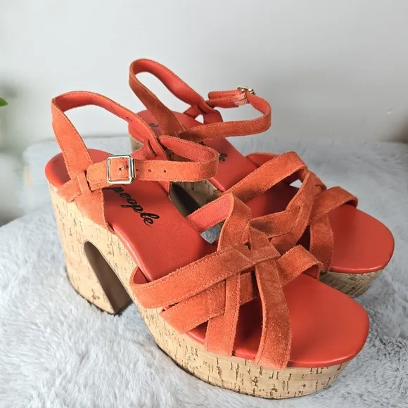 Free People Lisbon MJ Platform  Chunky Cork Platform Sandals Sunstar Orange 10