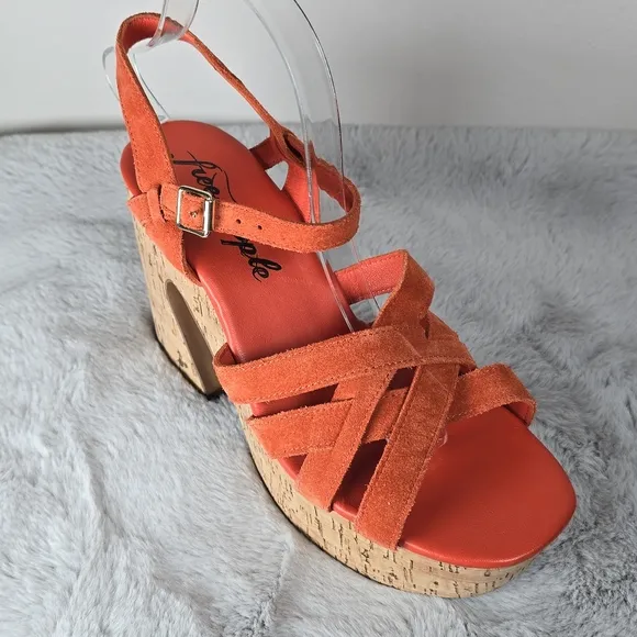 Free People Lisbon MJ Platform  Chunky Cork Platform Sandals Sunstar Orange 10