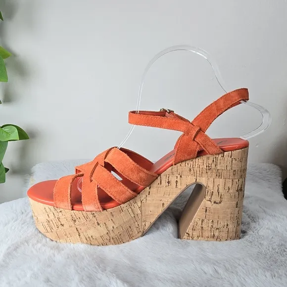 Free People Lisbon MJ Platform  Chunky Cork Platform Sandals Sunstar Orange 10
