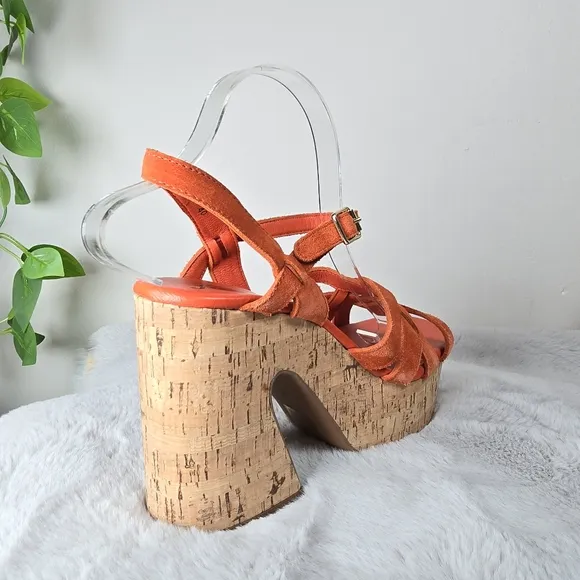 Free People Lisbon MJ Platform  Chunky Cork Platform Sandals Sunstar Orange 10
