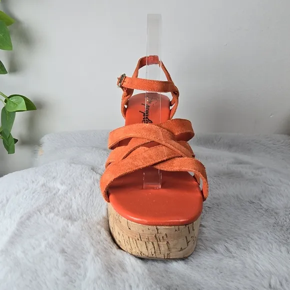 Free People Lisbon MJ Platform  Chunky Cork Platform Sandals Sunstar Orange 10