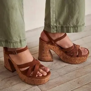 Free People Lisbon MJ Platform Sandals In Brandy Suede