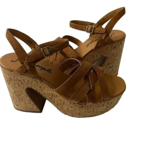 Free People Lisbon MJ Platform Sandals In Brandy Suede