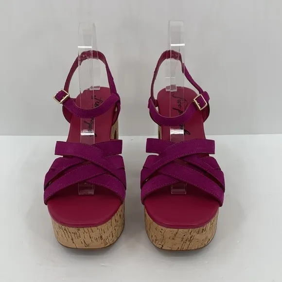 Free People Lisbon platform sandal chunky pink suede cork shoe boho new 39 9