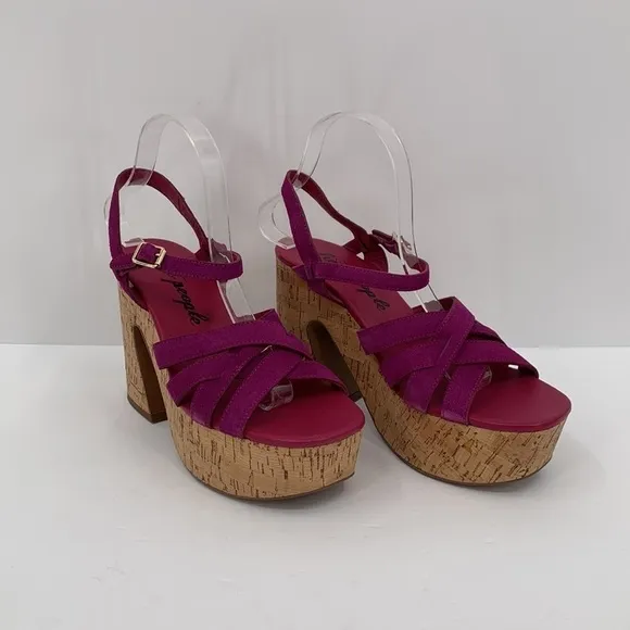 Free People Lisbon platform sandal chunky pink suede cork shoe boho new 39 9
