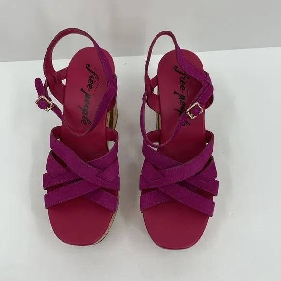 Free People Lisbon platform sandal chunky pink suede cork shoe boho new 39 9