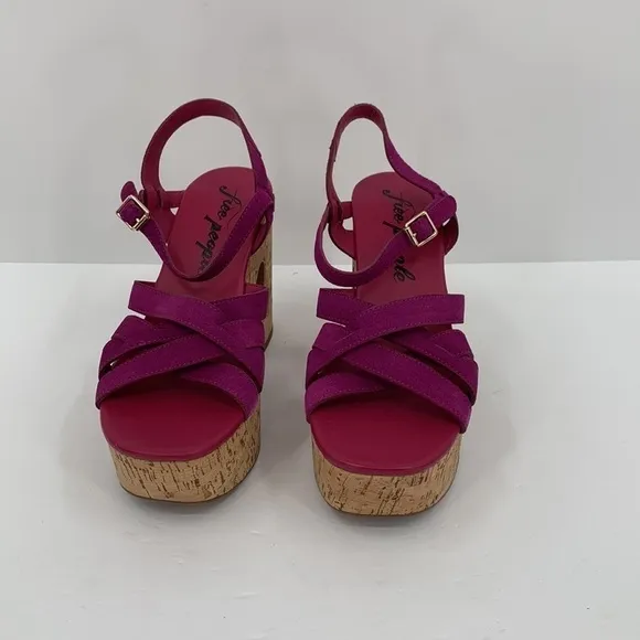 Free People Lisbon platform sandal chunky pink suede cork shoe boho new 39 9
