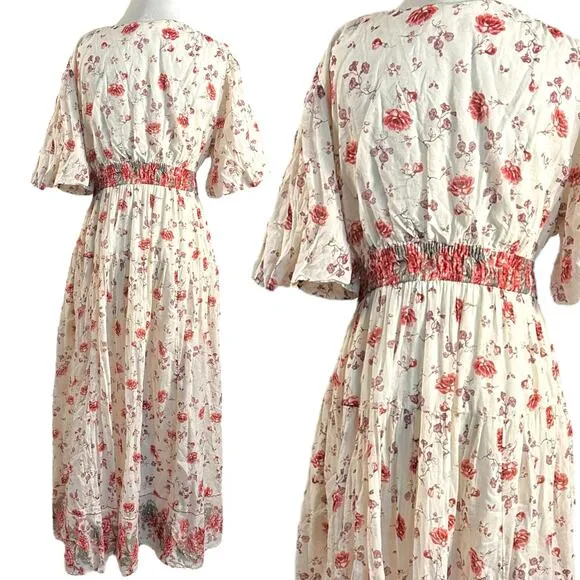 Free People Lysette Maxi Dress in Tea Combo Small Bohemian Gypsy Indian Cotton