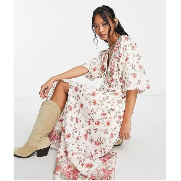 Free People Lysette Maxi Dress in Tea Combo Small Bohemian Gypsy Indian Cotton
