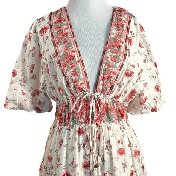 Free People Lysette Maxi Dress in Tea Combo Small Bohemian Gypsy Indian Cotton