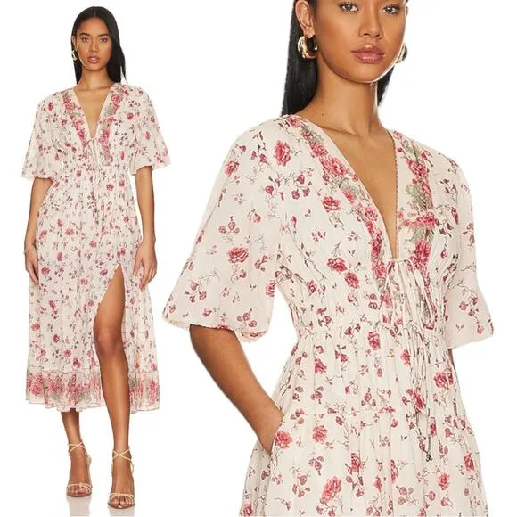 Free People Lysette Maxi Dress in Tea Combo Small Bohemian Gypsy Indian Cotton