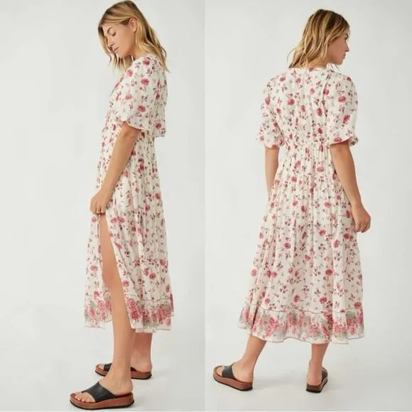 Free People Lysette Maxi Dress in Tea Combo Small Bohemian Gypsy Indian Cotton