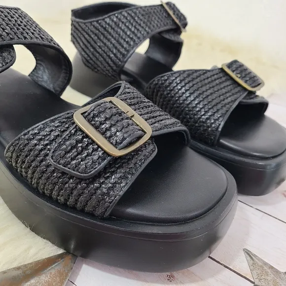 Free People Mandi Weave Sandals Black Flatform Woven Size 8.5 New NWOB