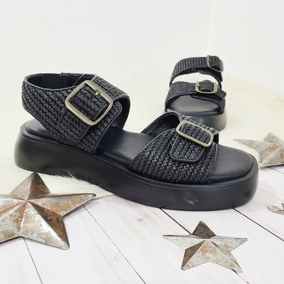 Free People Mandi Weave Sandals Black Flatform Woven Size 8.5 New NWOB
