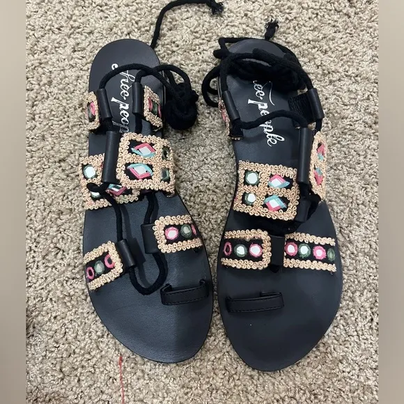 FREE PEOPLE NWOB Mantra Mirror Sandals / Black