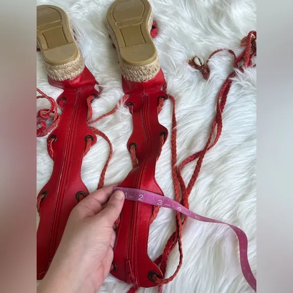 Free People rare Bondi seashell red leather lace up platform sandals size 36