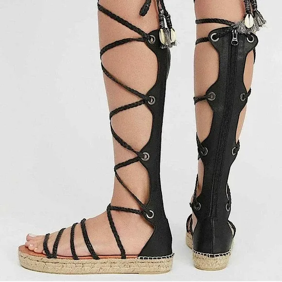 Free People rare Bondi seashell red leather lace up platform sandals size 36