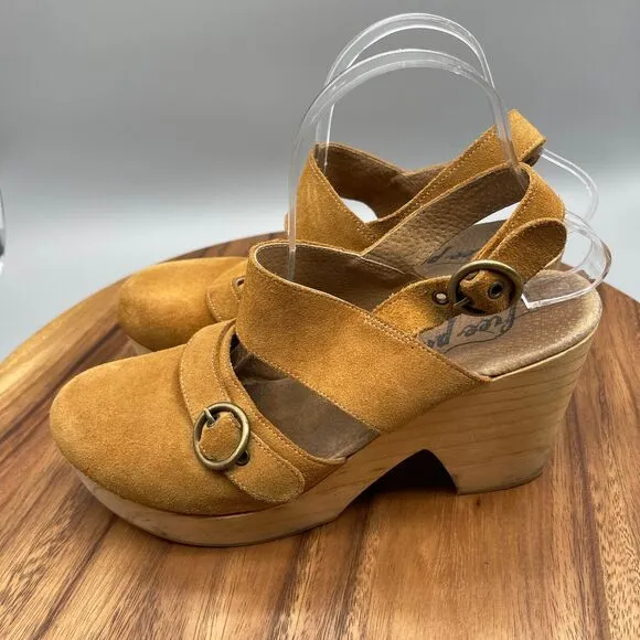 Free People Sandals Womens 10 / 41 Suede Park Circle Platform Chunky Wood Clogs