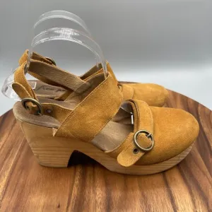 Free People Sandals Womens 10 / 41 Suede Park Circle Platform Chunky Wood Clogs
