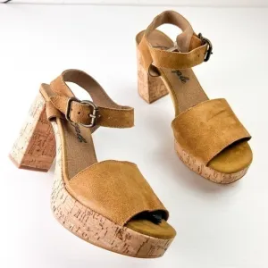 Free People Sandals womens 10  boho Tan Brooke Platform Suede Strap Block Sandal