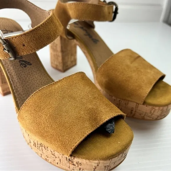 Free People Sandals womens 10  boho Tan Brooke Platform Suede Strap Block Sandal