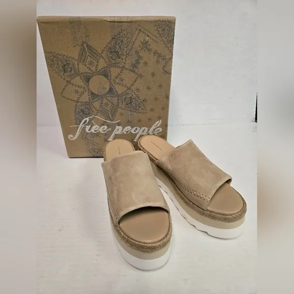 Free People Santorini Espadrille Sandals Sand &amp; White Woman's Size 9.5 Slip On's