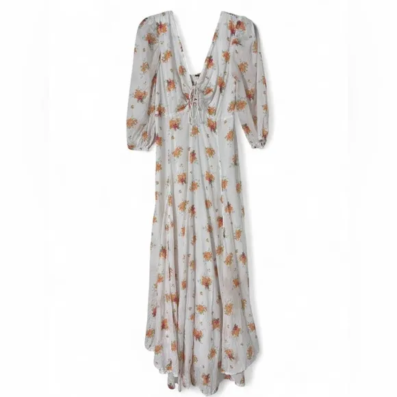 Free People Sea Glass Maxi Dress | Ivory &amp; Orange Floral | Size 8