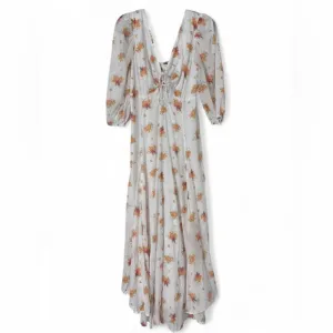 Free People Sea Glass Maxi Dress | Ivory &amp; Orange Floral | Size 8