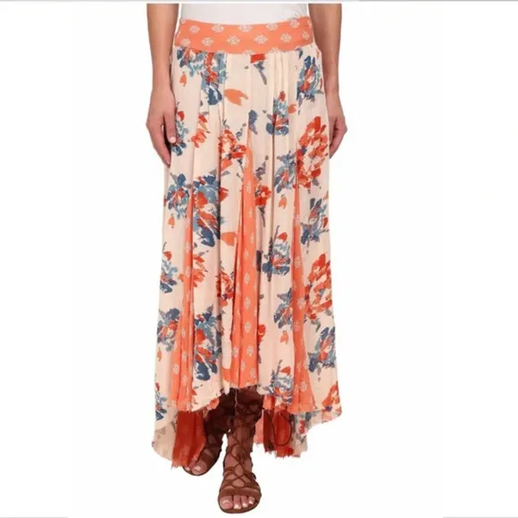 Free People: Show You Off Floral Raw Hem Hi-Low Maxi Skirt (NWOT) Size SMALL