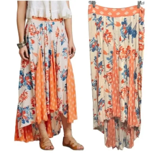 Free People: Show You Off Floral Raw Hem Hi-Low Maxi Skirt (NWOT) Size SMALL