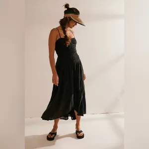 Free People Sparkling Drop-Waist Moment Midi Dress Size Small Black