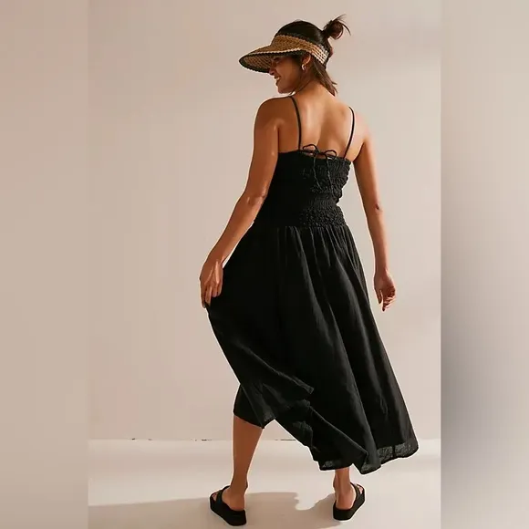 Free People Sparkling Drop-Waist Moment Midi Dress Size Small Black