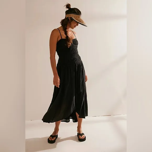 Free People Sparkling Drop-Waist Moment Midi Dress Size Small Black