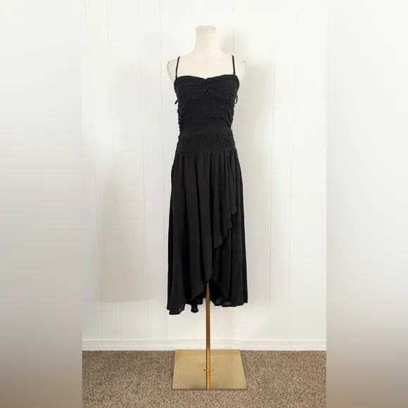 Free People Sparkling Drop-Waist Moment Midi Dress Size Small Black