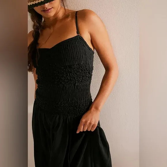 Free People Sparkling Drop-Waist Moment Midi Dress Size Small Black