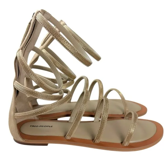 Free People Suede Leather Theia Gladiator Sandals in Natural Tan Size 9 NIB NEW