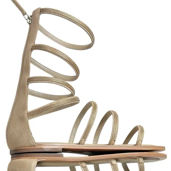 Free People Suede Leather Theia Gladiator Sandals in Natural Tan Size 9 NIB NEW