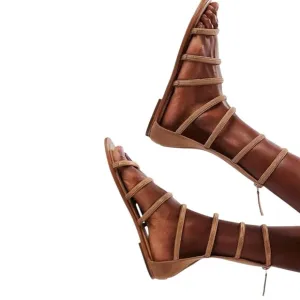 Free People Suede Leather Theia Gladiator Sandals in Natural Tan Size 9 NIB NEW
