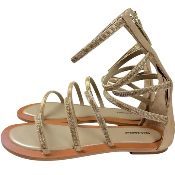 Free People Suede Leather Theia Gladiator Sandals in Natural Tan Size 9 NIB NEW