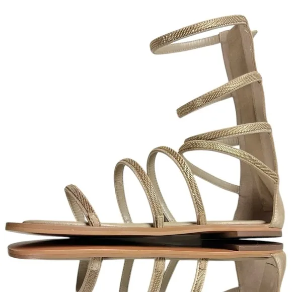Free People Suede Leather Theia Gladiator Sandals in Natural Tan Size 9 NIB NEW