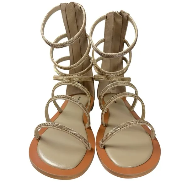 Free People Suede Leather Theia Gladiator Sandals in Natural Tan Size 9 NIB NEW
