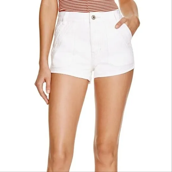Free People Sweet Surrender Floral Lace Trim High Waisted Denim Shorts White 28