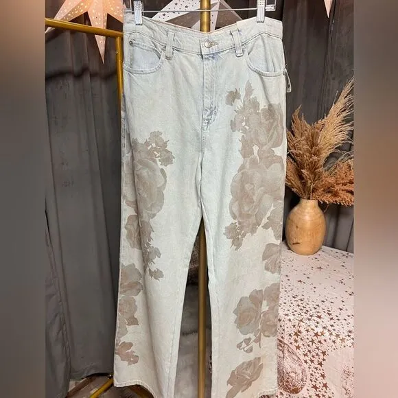 Free People We the Free Tinsley High Rise Floral Print Baggy Straight Leg Jeans