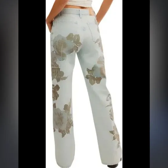 Free People We the Free Tinsley High Rise Floral Print Baggy Straight Leg Jeans