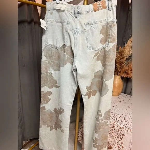 Free People We the Free Tinsley High Rise Floral Print Baggy Straight Leg Jeans