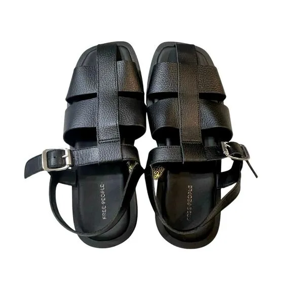 Free People Women's Black Leather Flora Fisherman Sandals Size 41 (10 US) NEW