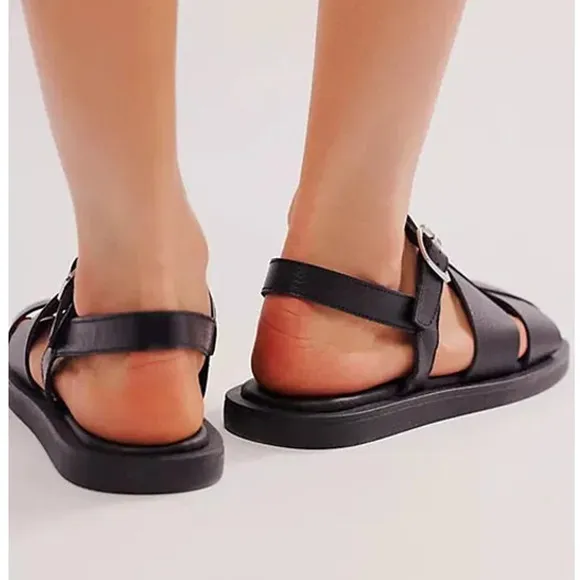 Free People Women's Black Leather Flora Fisherman Sandals Size 41 (10 US) NEW